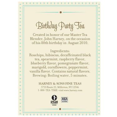 Harney & Sons Birthday Party Tea, Decaf, Sachets Decaffeinated 30 Count